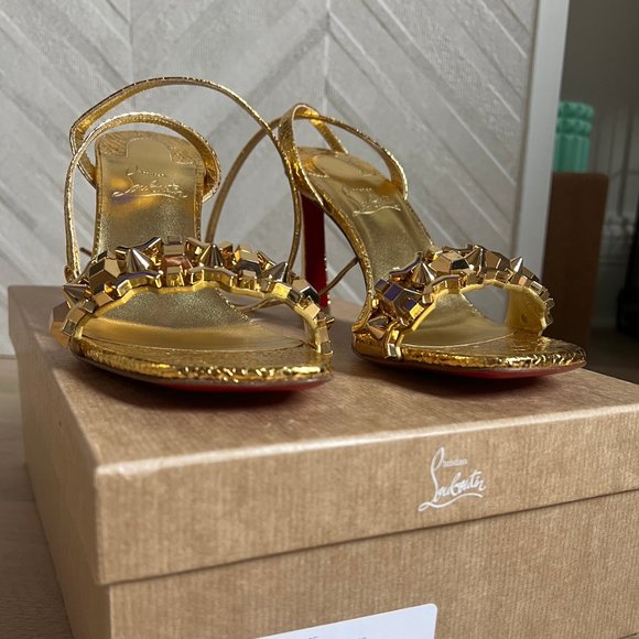 Christian Louboutin Gold Studded Heels - Picture 1 of 4